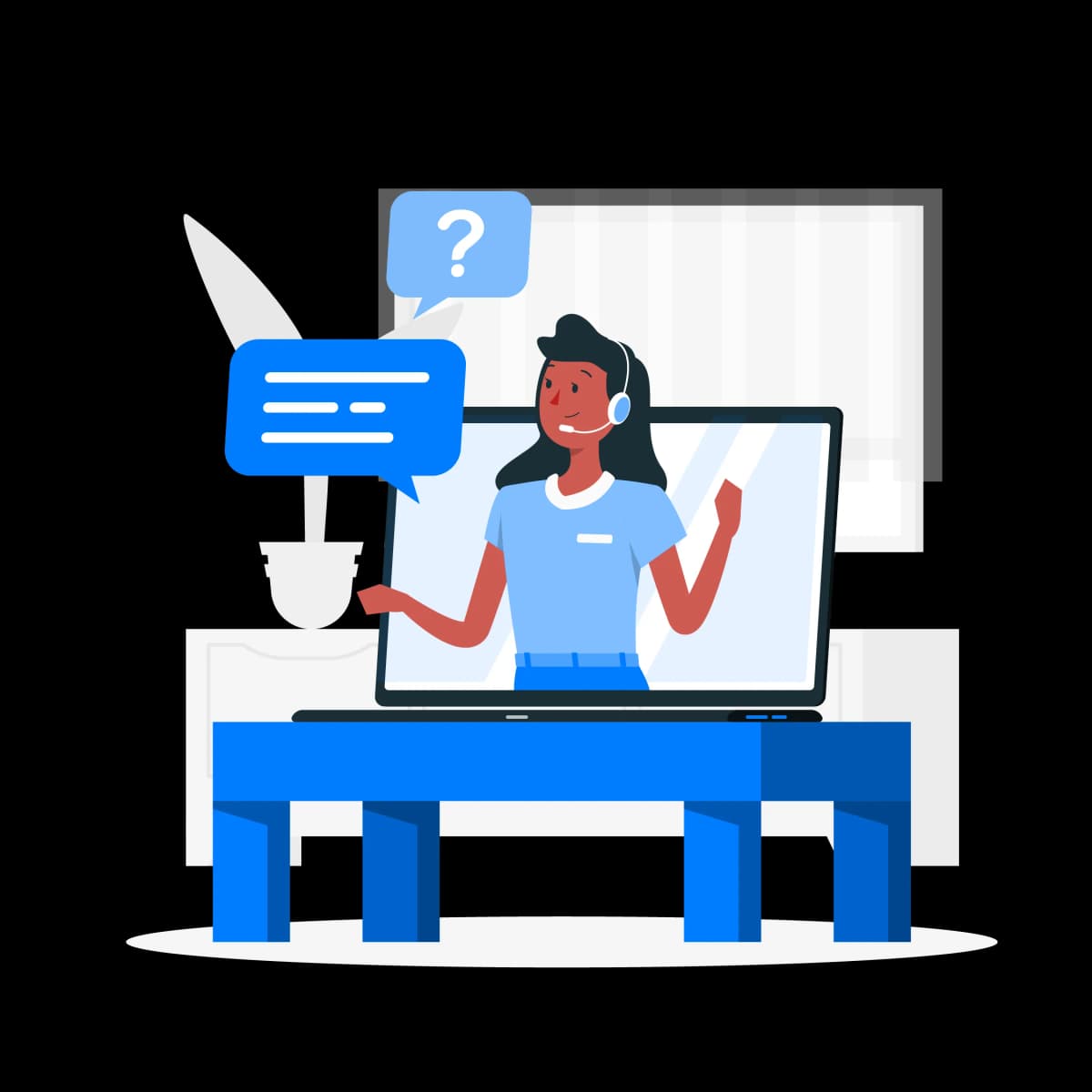Persona en monitor para resolver dudas por videollamada.